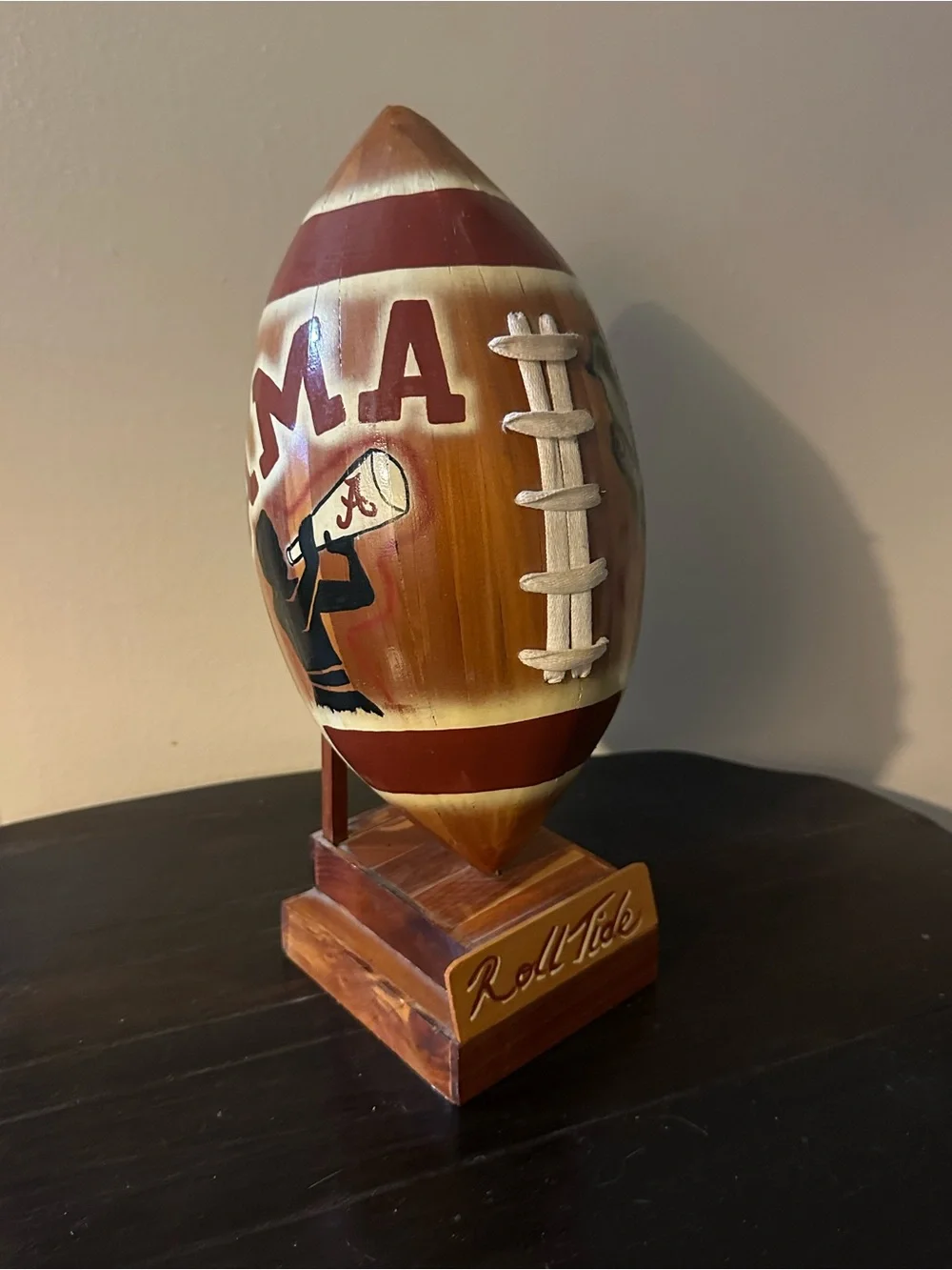 Unbranded Crimson & Brown Wooden Football Accent - Roll Tide Stand